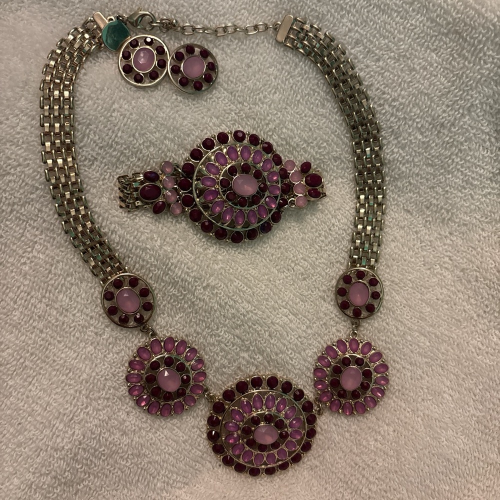 White House Black Market Silver and Purple Necklace Set
